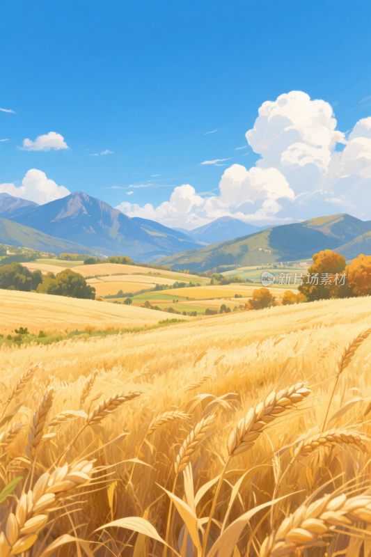 田园麦田风景插画