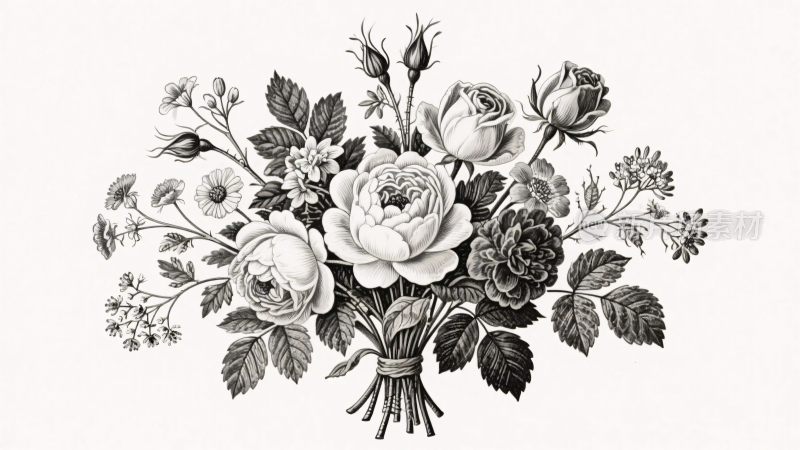 黑白花卉插画