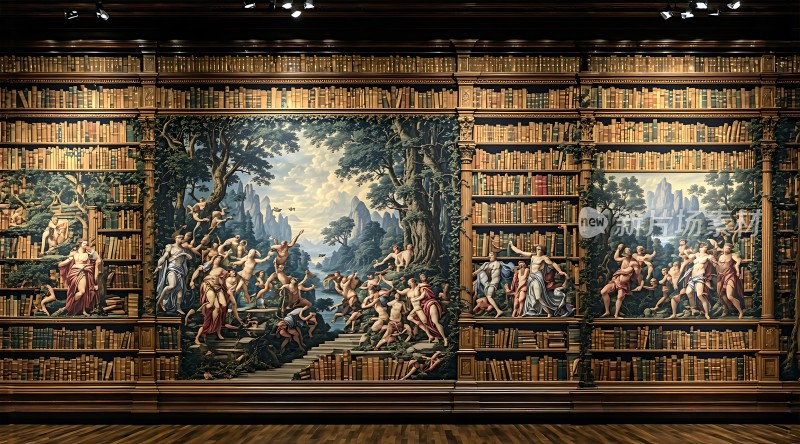 书架上的艺术盛宴古典人物与自然美景交织