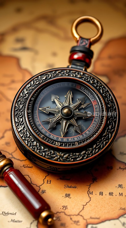 指南针下的古老地图
