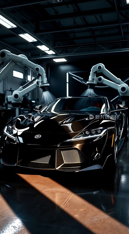 工业机器人喷涂黑色跑车