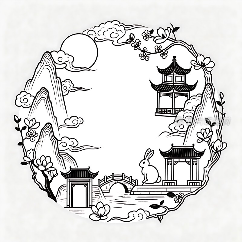 山水楼阁月兔花影圆