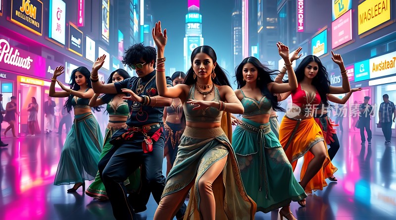 都市舞者霓虹灯光下的活力盛宴