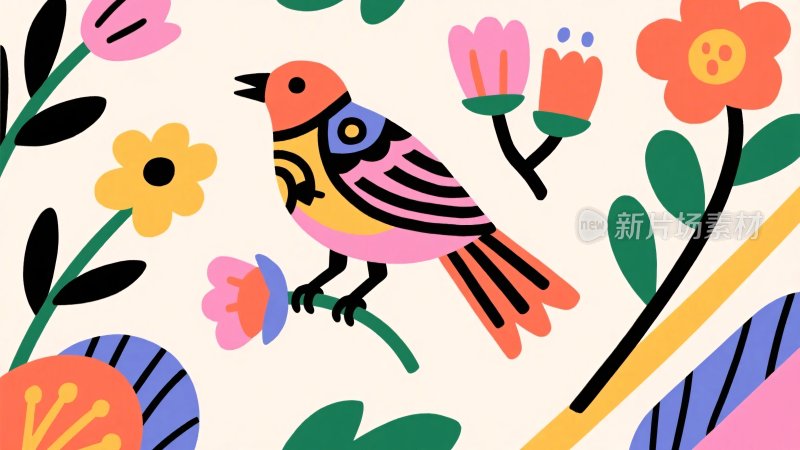 色彩丰富的鸟类插画