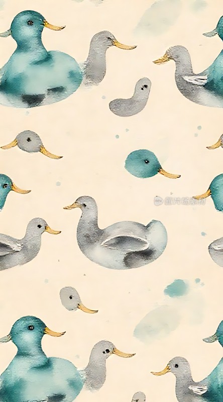水彩鸭群游弋
