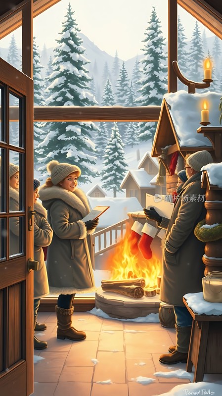 冬日暖炉旁温馨聚会