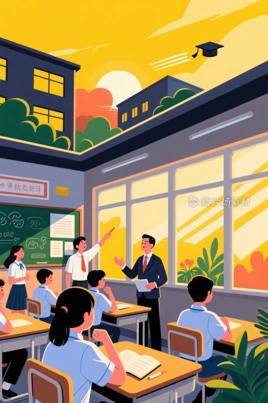 校园毕业课堂插画
