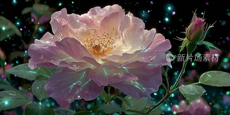 梦幻唯美的粉色花朵插画