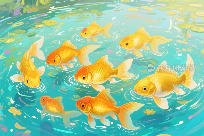 水中游动的金鱼群
