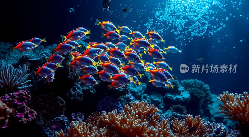 五彩斑斓的小鱼在珊瑚丛中游动