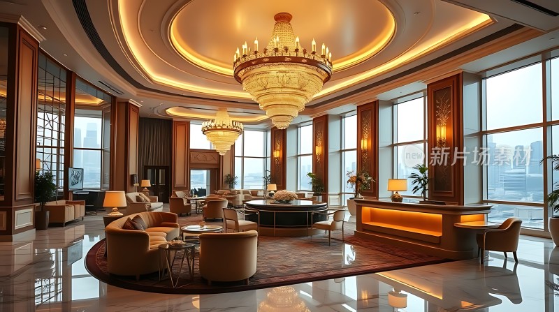 豪华大堂璀璨吊灯舒适沙发现代风格