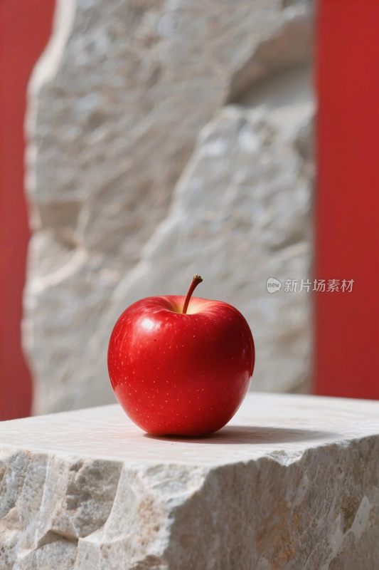 红色苹果与岩石背景