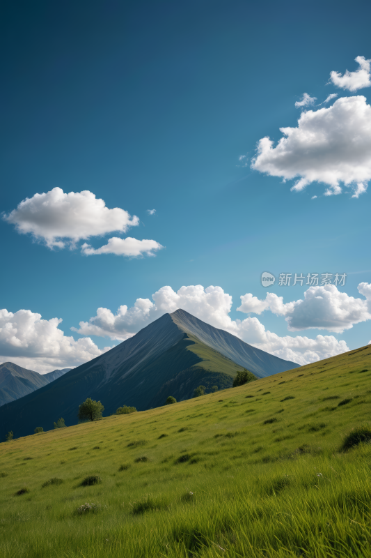 一片草地一座高山清风景摄影图片