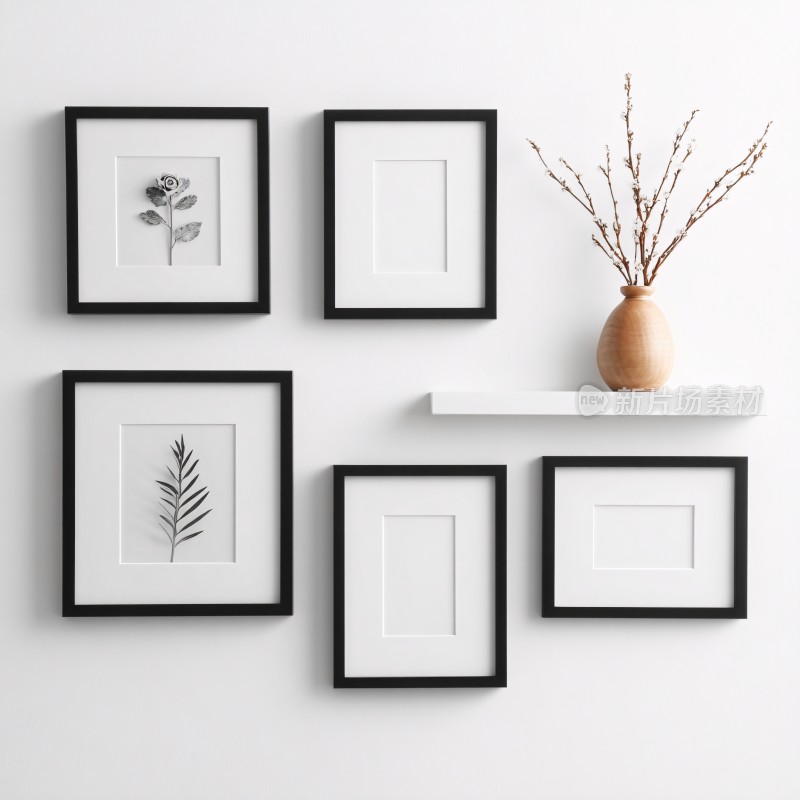 简约相框与花瓶装饰墙