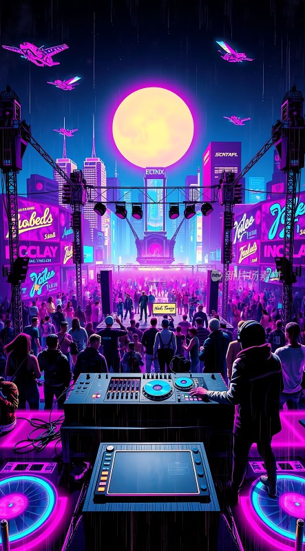 霓虹夜派对未来都市的音乐盛宴