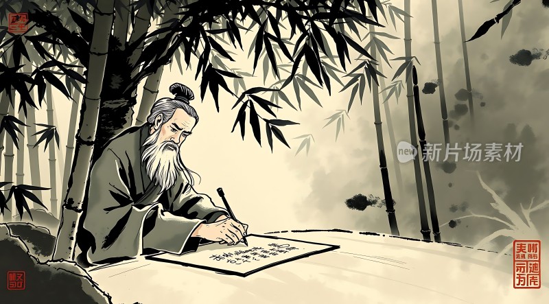 竹影下的智者书写