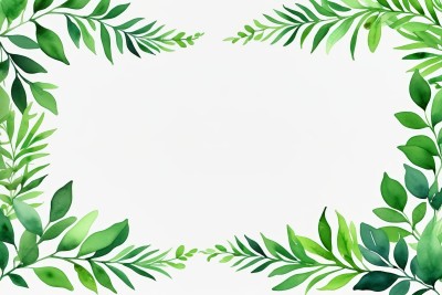 水彩绿叶边框白色背景高清图片