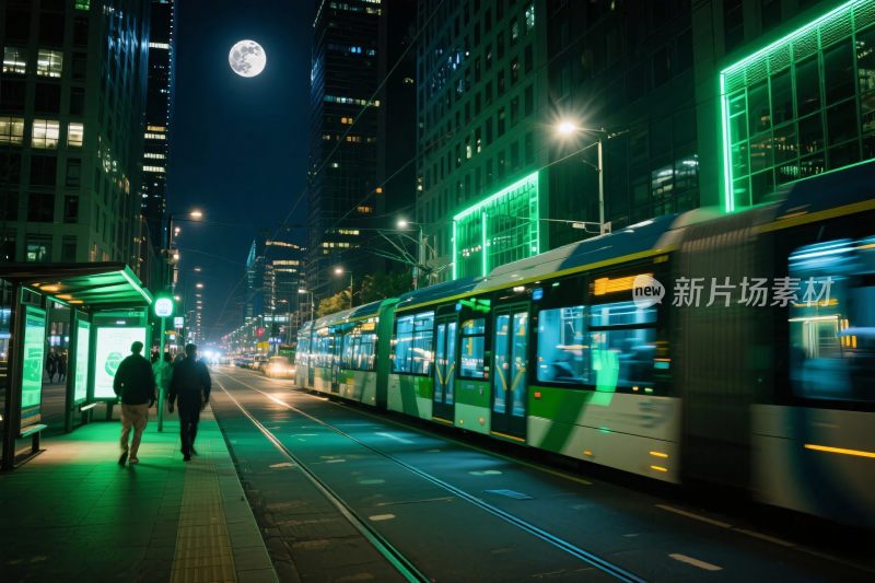 夜晚轻轨城市风景