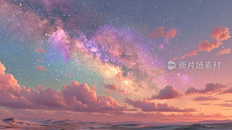 梦幻绚丽的星空与晚霞景象