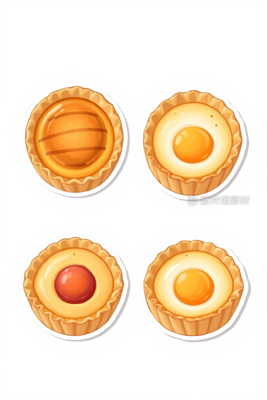 四种不同类型的馅饼上面一个鸡蛋高清图片