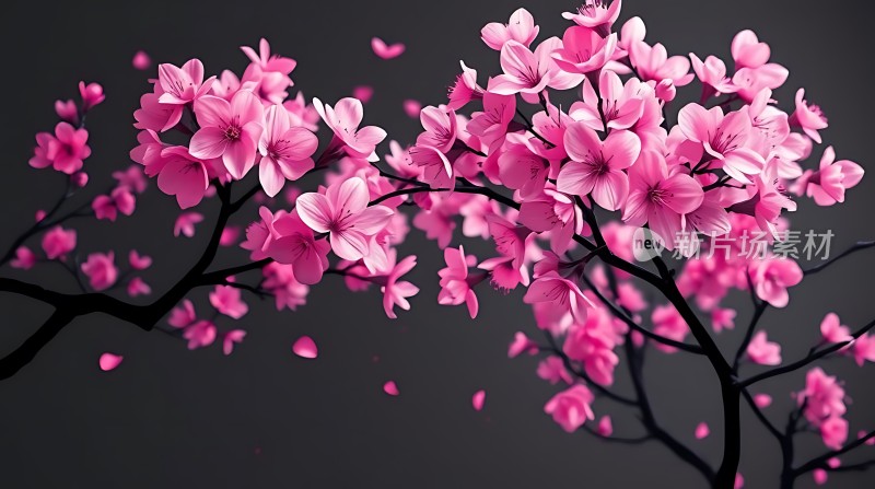 粉红樱花飘落夜空