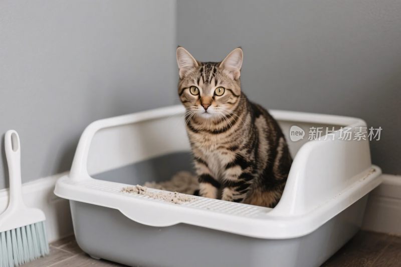 猫咪在猫砂盆场景