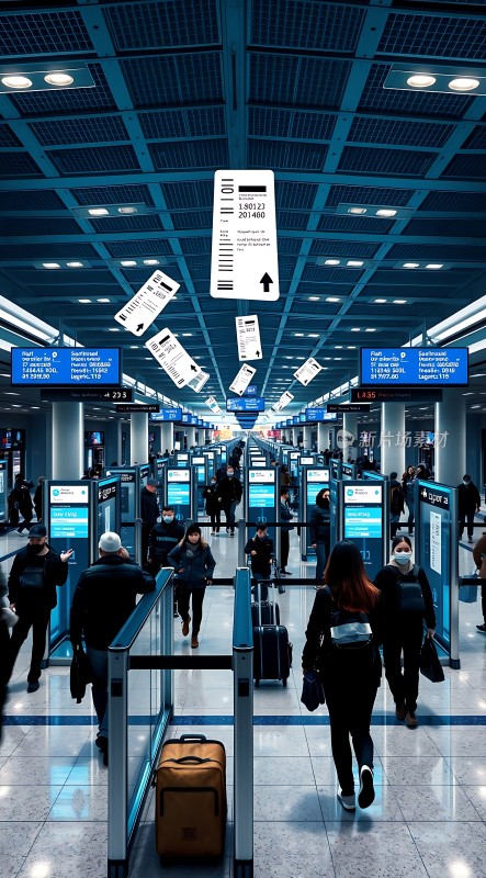 机场候机大厅旅客排队等待登机