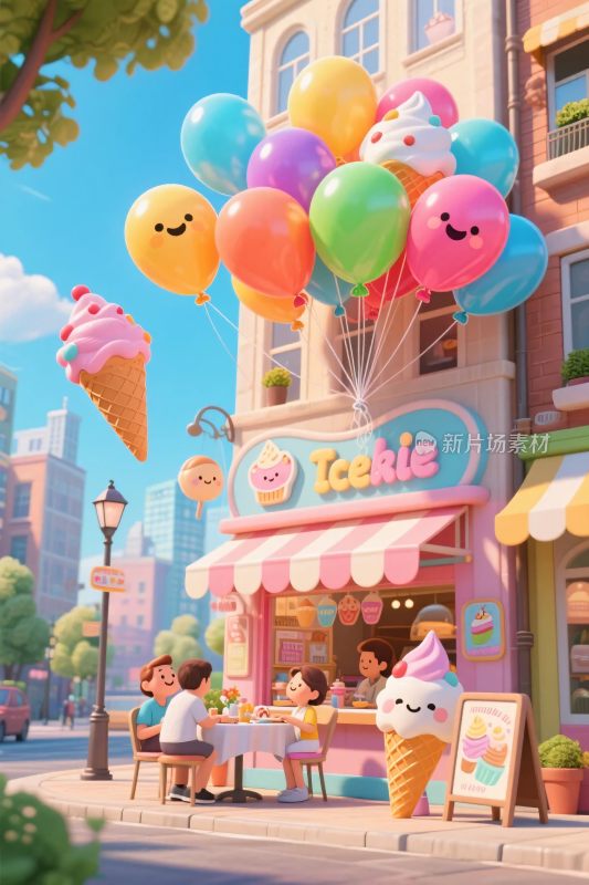 可爱卡通甜筒气球场景