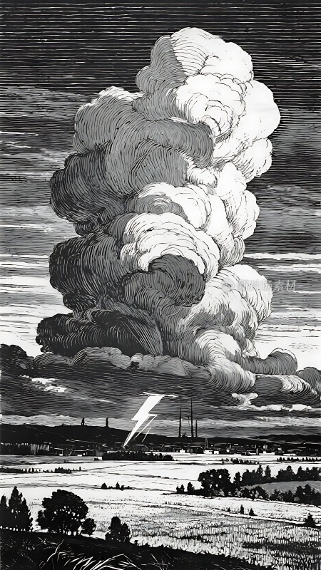 工业风暴下的闪电与烟雾