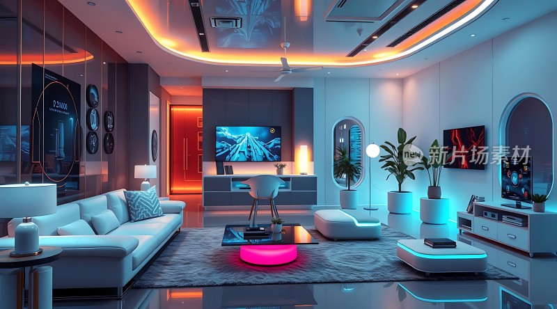 未来主义家居设计科技感十足的现代客厅