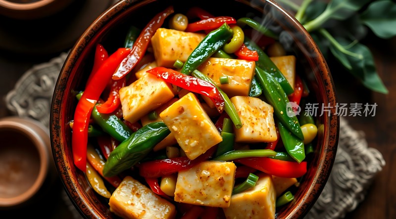 新片场素材 素食豆腐蔬菜大杂炒