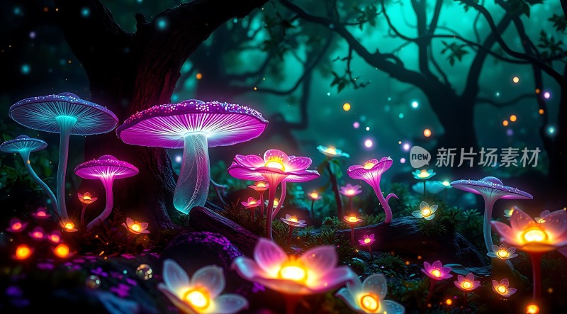 神秘森林夜光蘑菇