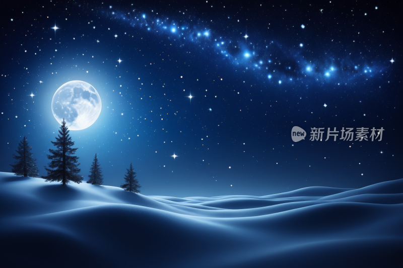 星夜满月雪景高清背景图片