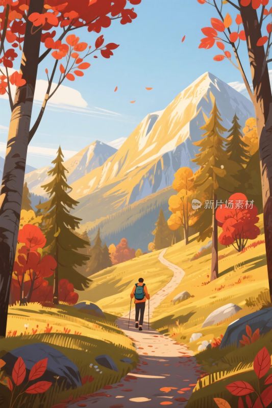 山林徒步风景插画