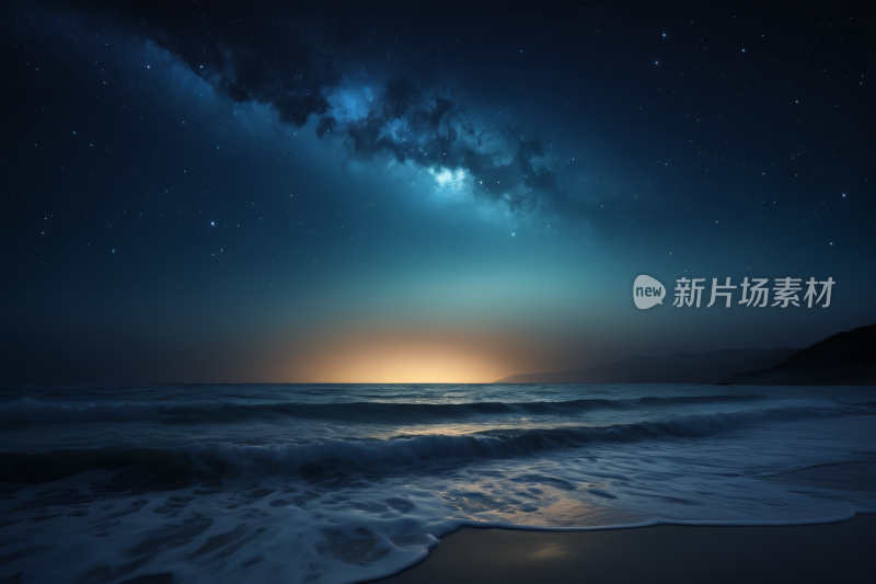 海洋上空有星星和乳白色的夜空背景纹理图片