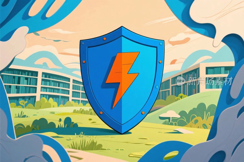 蓝色盾牌安全插画