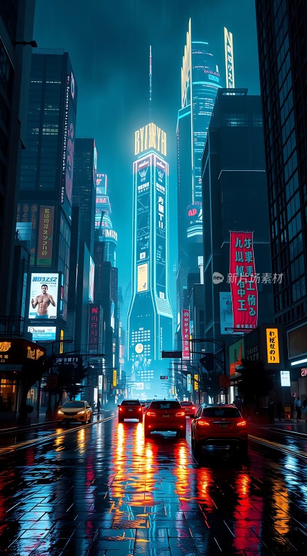 霓虹灯下的未来都市之夜