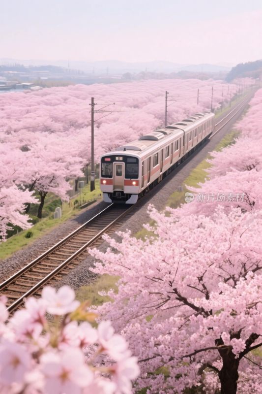 樱花隧道列车美景