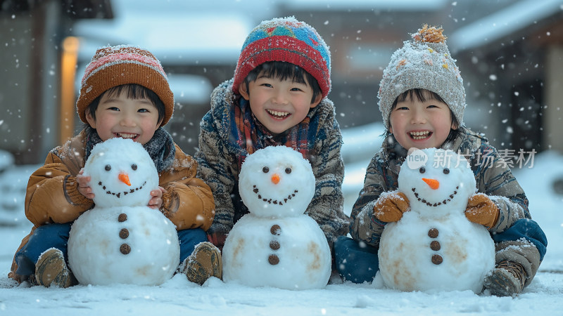 冬日童趣堆雪人