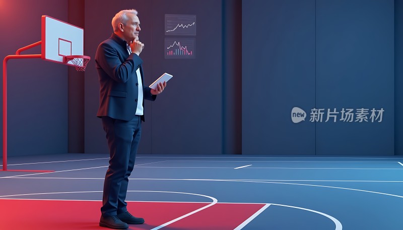 新片场素材篮球场上思考的商业人士