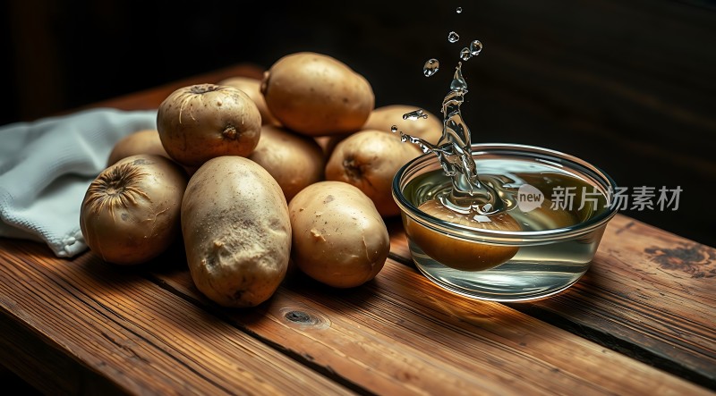 土豆入水溅起水花