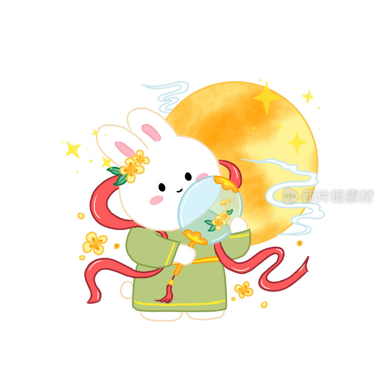 可爱玉兔抱月饼贺中秋插画