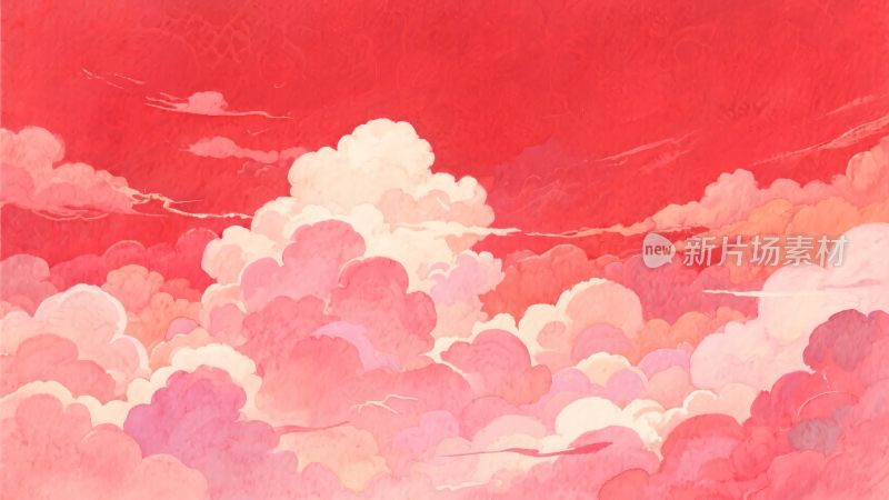 梦幻粉色云朵天空插画