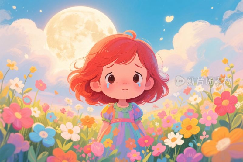 红发女孩花丛插画