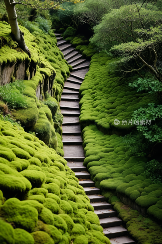 一组楼梯特写楼梯上长满苔藓高清风景图片