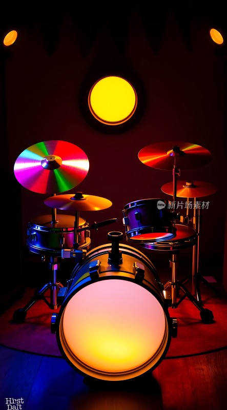 彩色灯光下的架子鼓