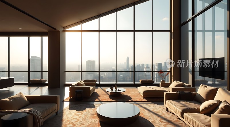 现代都市客厅全景落地窗设计城市景观尽收眼底