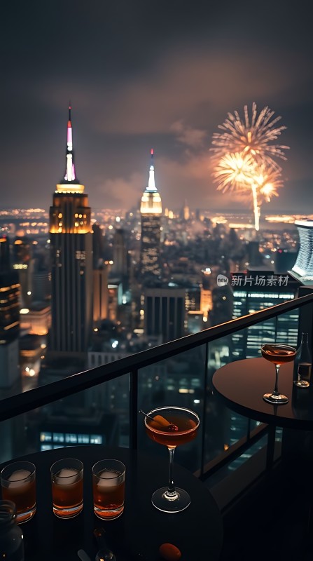 城市夜景下的浪漫饮品时光