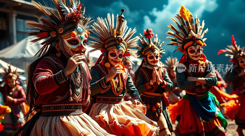 面具舞者色彩斑斓的民族风情