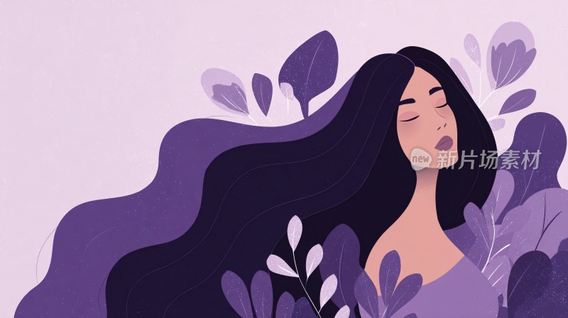 紫色系长发女性插画